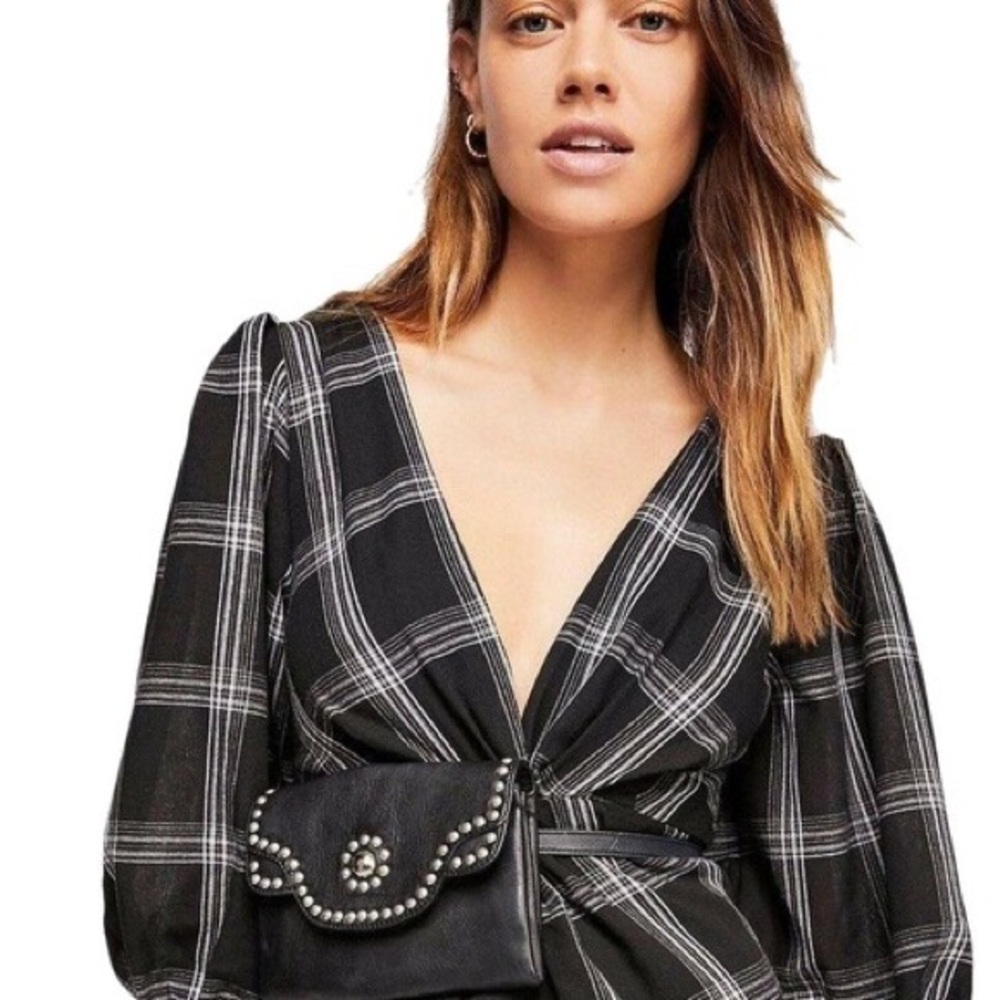 Free people miss molly plaid mini dress sz.  4